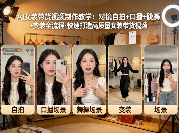 AI女装带货视频制作教学，对镜自拍、口播、跳舞、变装全流程，快速打造高质量女装带货视频-我爱项目网