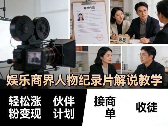 娱乐商界人物纪录片解说教学，轻松涨粉变现，伙伴计划，接商单，收徒等-我爱项目网