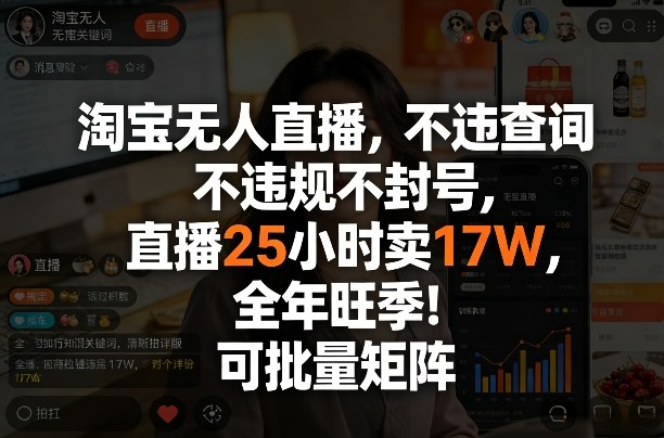 淘宝无人直播，不违规不封号，直播25小时卖17W，全年旺季！可批量矩阵【揭秘】-我爱项目网