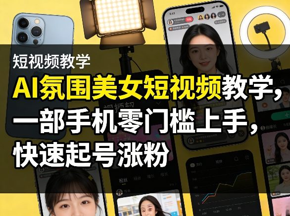 AI氛围美女短视频教学，一部手机零门槛上手，快速起号涨粉-我爱项目网