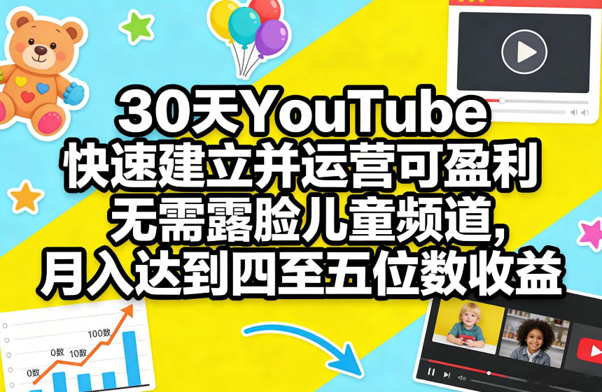 30天YouTube快速建立并运营可盈利无需露脸儿童频道，月入达到四至五位数收益-我爱项目网