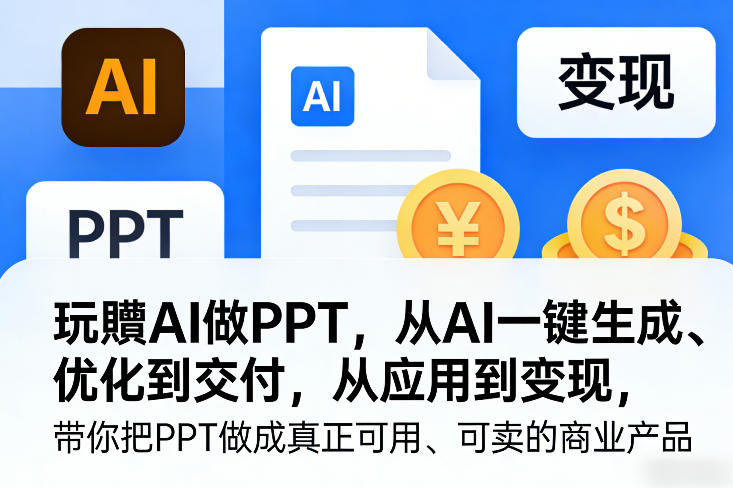 玩賺AI做PPT，从AI一键生成、优化到交付，从应用到变现，带你把PPT做成真正可用、可卖的商业产品-我爱项目网