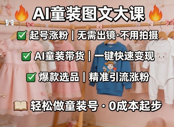 AI童装图文剪辑，某社群童装图文大课，起号涨粉、AI童装带货、爆款选品，无需出镜和拍摄-我爱项目网