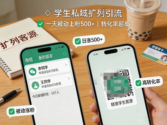 学生私域扩列引流，一天被动上粉500+，转化率超高-我爱项目网