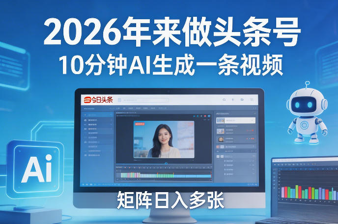 2026年来做头条号，10分钟AI生成一条视频，矩阵日入多张-我爱项目网