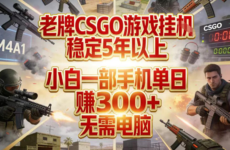 老牌CSGO游戏挂G，稳定5年以上，小白一部手机单日賺3张+，无需电脑【揭秘】-我爱项目网