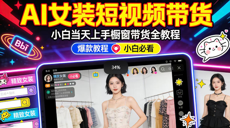 AI女装短视频橱窗带货：小白零门槛当天上手，高佣金爆款轻松賺！-我爱项目网