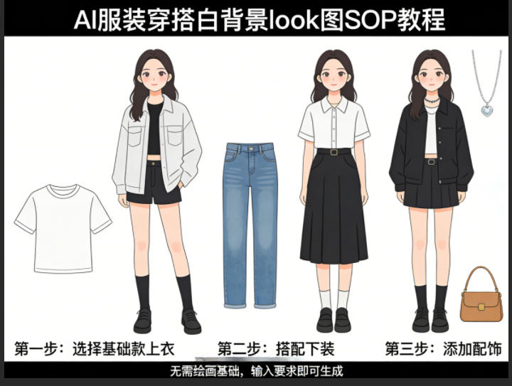 AI服装穿搭白背景look图SOP教程，不用会画画，提几句具体要求，AI就能还你一个奇迹-我爱项目网