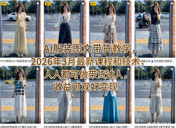 AI服装图文带货教学，2026年3月最新课程和技术，人人都可做带货达人，收益可观好变现-我爱项目网