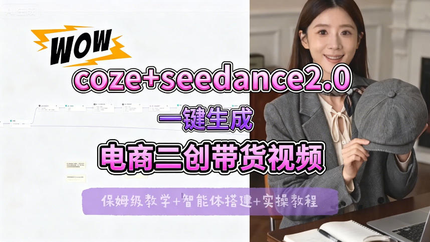 【Coze工作流搭建实操教程】seedance2.0+coze一键生成电商二创带货视频，全流程保姆级教学-我爱项目网