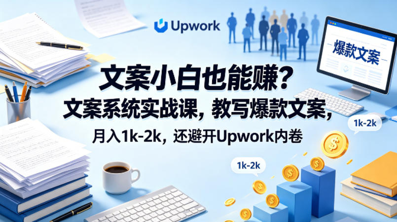 文案小白也能賺？文案系统实战课，教写爆款文案，月入1k-2k，还避开Upwork内卷【原创双语字幕】-我爱项目网