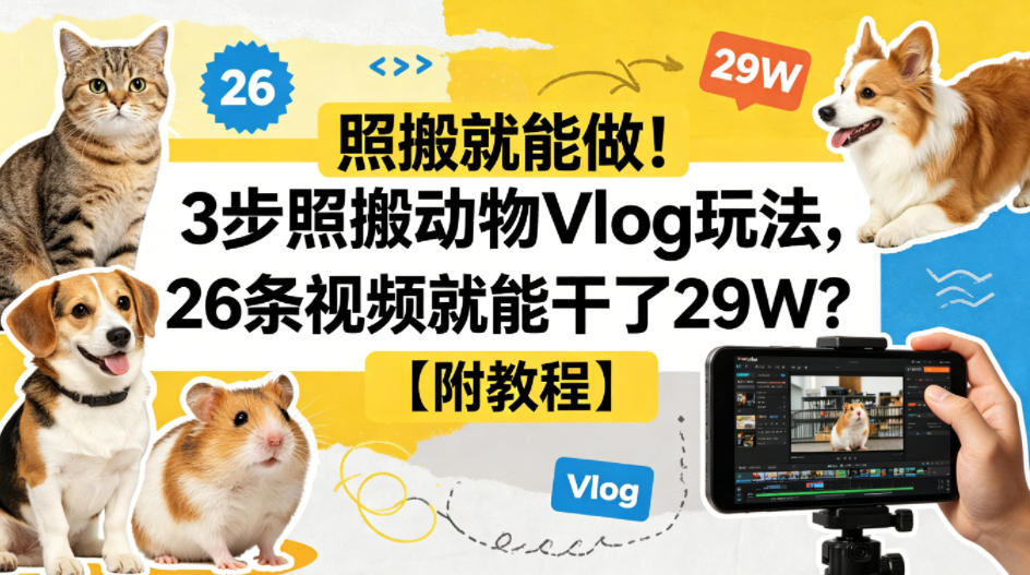 照搬就能做!3步照搬动物Vlog玩法,26条视频就能干了29W?【附教程】【赠coze一键生成工作流】-我爱项目网