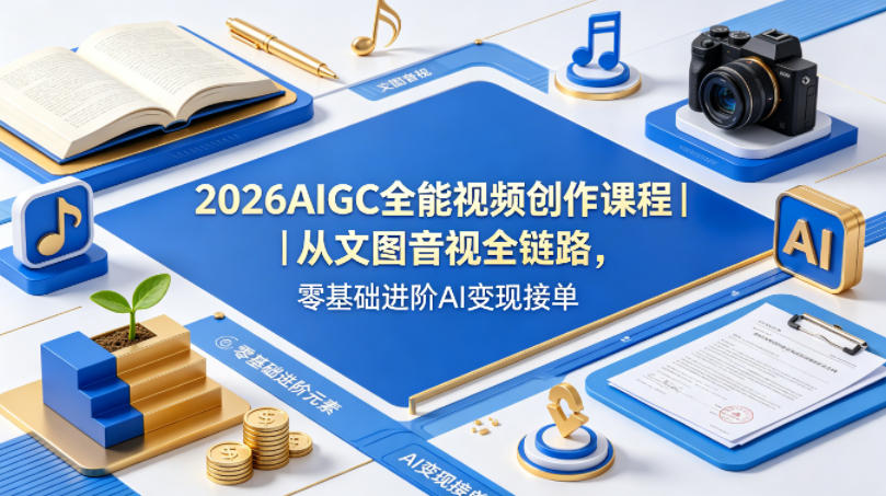 2026AIGC全能视频创作课程|从文图音视全链路,零基础进阶AI变现接单-我爱项目网