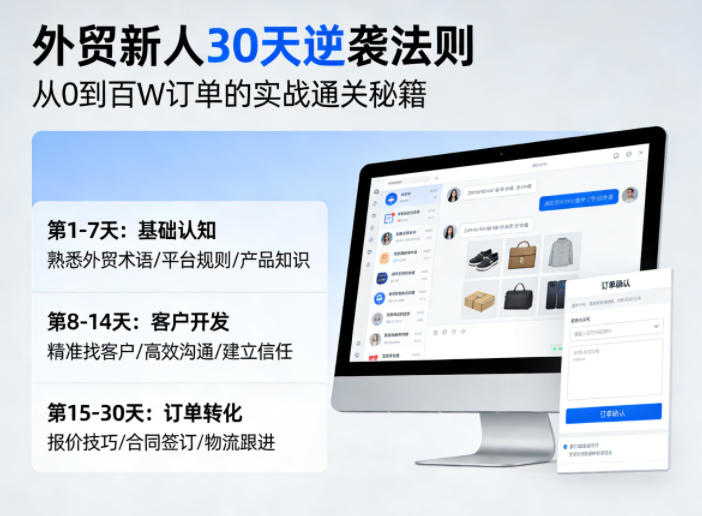外贸新人30天逆袭法则，教你从0到百W订单的实战通关秘籍-我爱项目网
