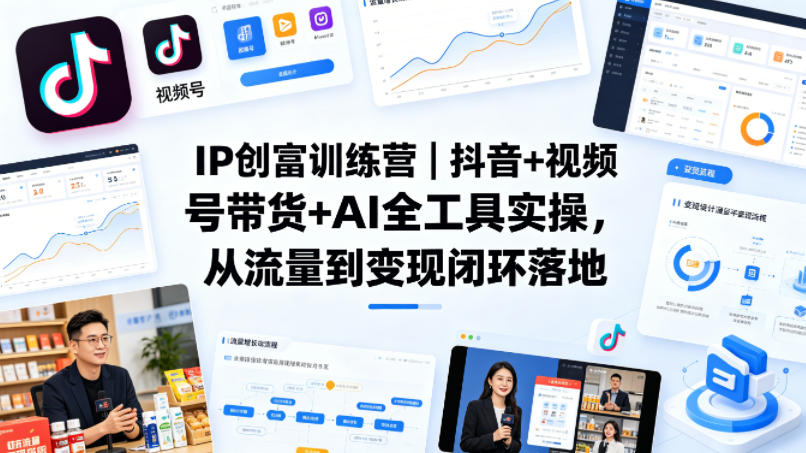 IP创富训练营｜抖音+视频号带货+AI全工具实操，从流量到变现闭环落地-我爱项目网
