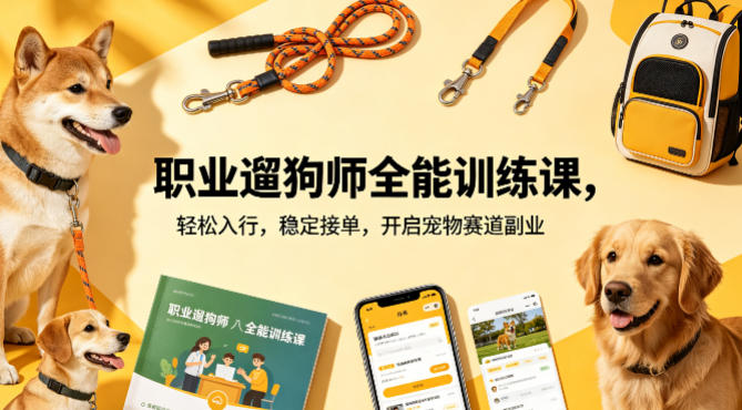 职业遛狗师全能训练课，轻松入行，稳定接单，开启宠物赛道副业-我爱项目网