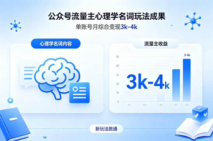 公众号流量主新跑通心理学名词玩法，单账号月综合变现3k-4k-我爱项目网
