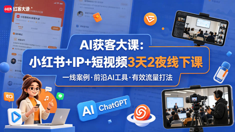 AI获客大课小红书+IP+短视频3天2夜线下课，用最真实的一线案例，最前沿的AI工具，最有效的流量打法-我爱项目网