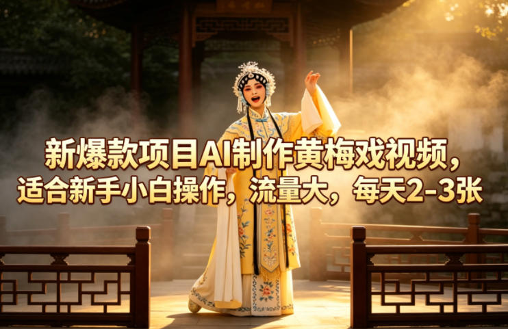 新爆款项目AI制作黄梅戏视频，适合新手小白操作，流量大，每天2-3张-我爱项目网