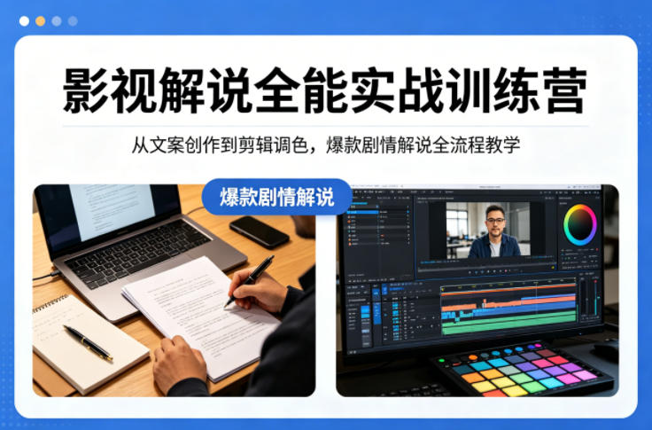 影视解说全能实战训练营：从文案创作到剪辑调色，爆款剧情解说全流程教学-我爱项目网
