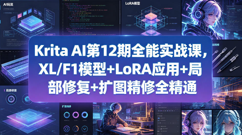 Krita AI第12期全能实战课，XL/F1模型+LoRA应用+局部修复+扩图精修全精通-我爱项目网