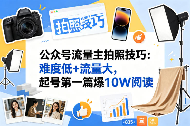 公众号流量主之拍照技巧赛道，难度低+流量大，起号第一篇就爆了10w阅读-我爱项目网