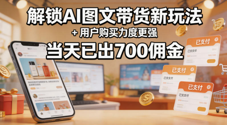 解锁ai图文带货新玩法+用户购买力度更强，当天已出700佣金，详细拆解-我爱项目网