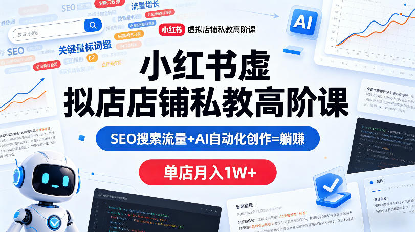 小红书虚拟店铺私教高阶课，SEO搜索流量+AI自动化创作=躺賺，单店月入1W+-我爱项目网