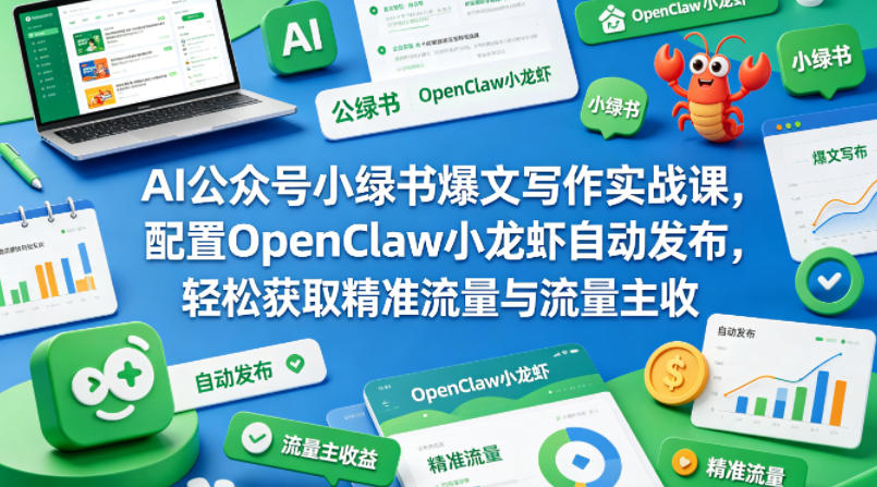 AI公众号小绿书爆文写作实战课，配置OpenClaw小龙虾自动发布，轻松获取精准流量与流量主收益-我爱项目网