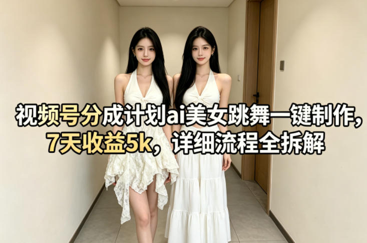 视频号分成计划ai美女跳舞一键制作,7天收益5k,详细流程全拆解-我爱项目网