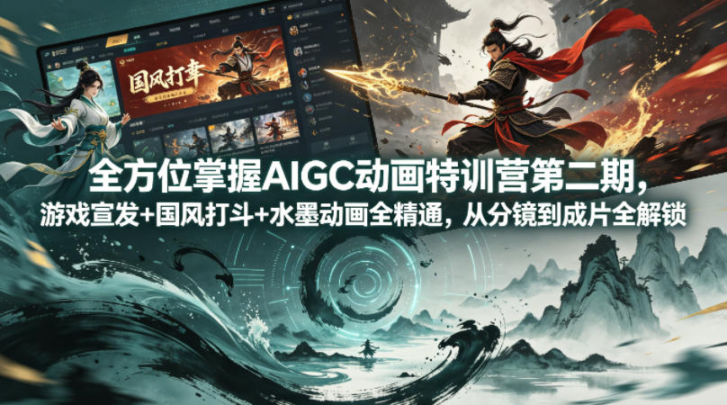 全方位掌握AIGC动画特训营第二期,游戏宣发+国风打斗+水墨动画全精通,从分镜到成片全解锁-我爱项目网
