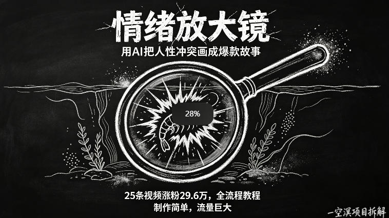 AI制作“情绪放大镜“视频，25条视频涨粉29.6W粉，流量巨大，制作简单，全流程教程-我爱项目网