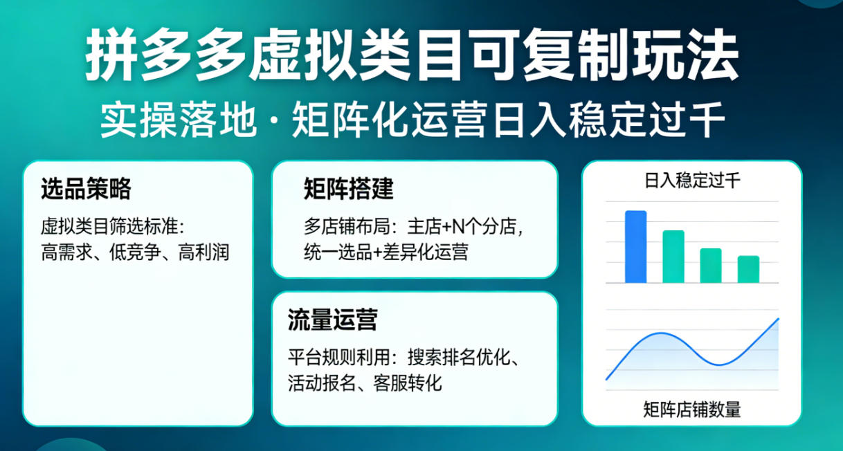 拼多多虚拟类目可复制玩法，实操落地，矩阵化日入稳定过千【揭秘】-我爱项目网