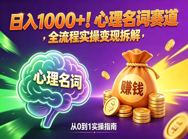 心理名词赛道，新手小白也能做，全流程项目拆解，单日变现1k+-我爱项目网