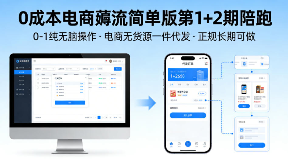 0成本电商薅流简单版第1+2期陪跑，0-1纯无脑操作，电商无货源一件代发，正规长期可做-我爱项目网