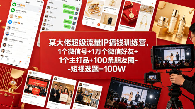 某大佬超级流量IP搞钱训练营，1个微信号+1万个微信好友+1个主打品+100条朋友圈-短视选题=100W-我爱项目网