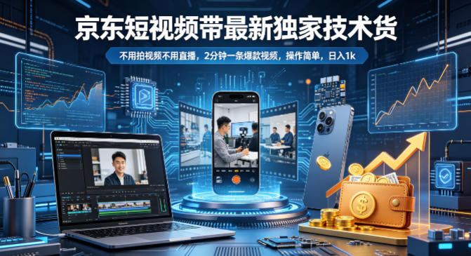 京东短视频带货最新独家技术，不用拍视频不用直播，2分钟一条爆款视频，操作简单，日入1k+【揭秘】-我爱项目网