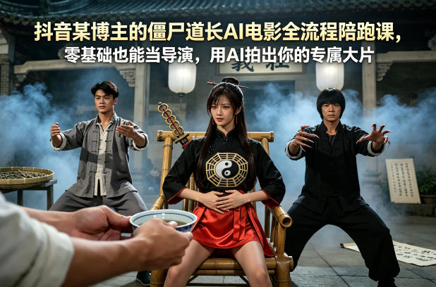 抖音某博主的僵尸道长AI电影全流程陪跑课，零基础也能当导演，用AI拍出你的专属大片-我爱项目网