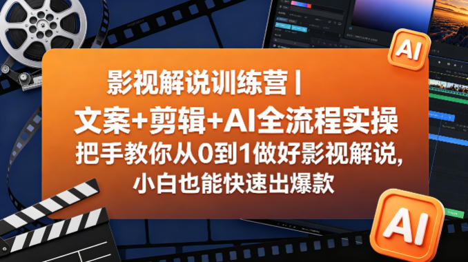 影视解说训练营｜文案+剪辑+AI全流程实操，把手教你从0到1做好影视解说，小白也能快速出爆款-我爱项目网