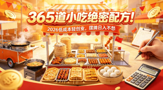 365道小吃绝密配方！2026低成本轻创业，摆摊日入不愁-我爱项目网