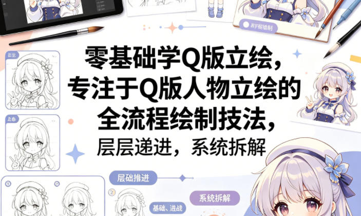 零基础学Q版立绘，专注于Q版人物立绘的全流程绘制技法，层层递进，系统拆解-我爱项目网