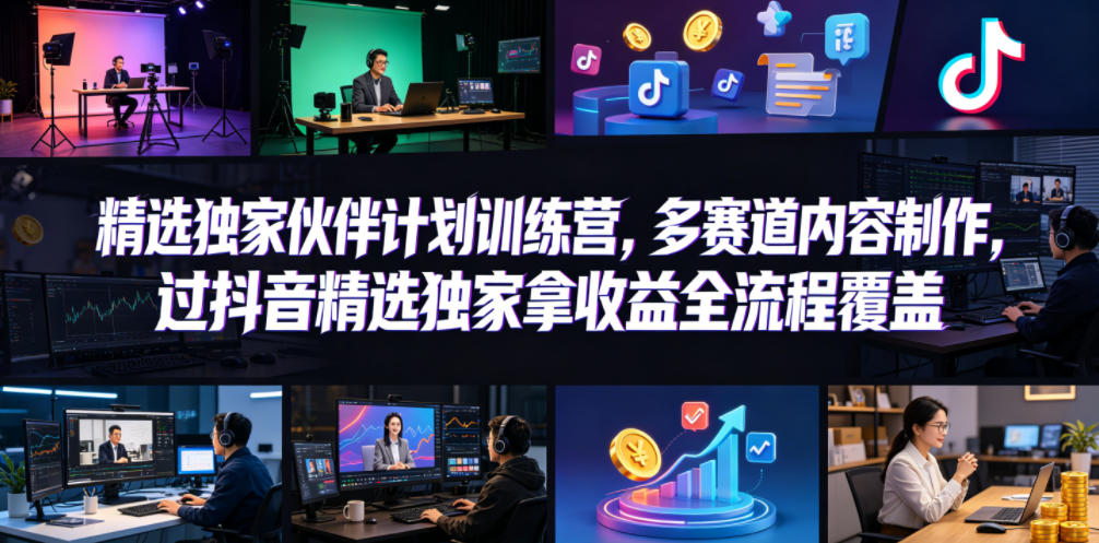 小豁食堂精选独家伙伴计划训练营，多赛道内容制作，过抖音精选独家拿收益全流程覆盖-我爱项目网