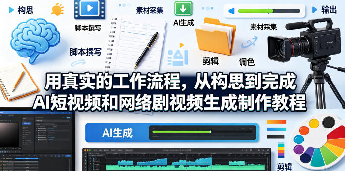 用真实的工作流程，从构思到完成AI短视频和网络剧视频生成制作教程-中英字幕-我爱项目网