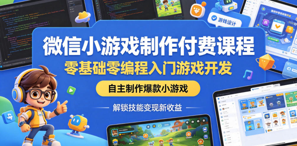 微信小游戏制作付费课程，零基础零编程入门游戏开发，自主制作爆款小游戏，解锁技能变现新收益-我爱项目网