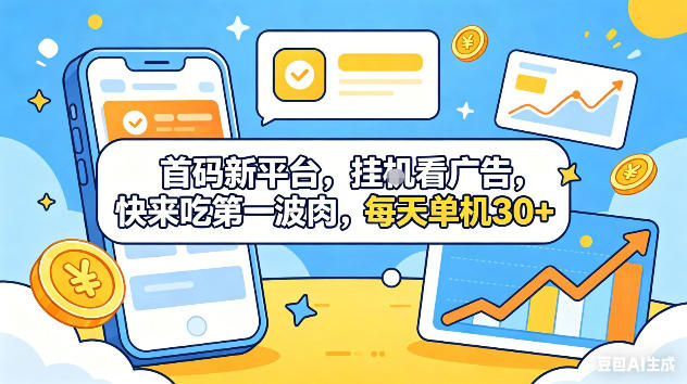 首码新平台，挂G自动看广告，快来吃第一波肉，每天单机30+，可矩阵放大【揭秘】-我爱项目网