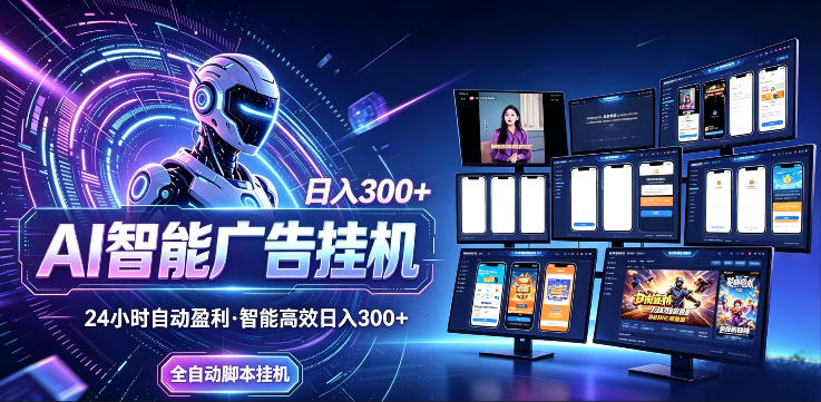 AI智能广告挂G项目，无需人工，单机稳定日入200+，可矩阵放大，24小时不间断刷广告賺收益【揭秘】-我爱项目网