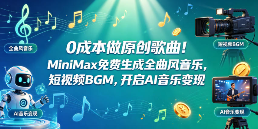 0成本做原创歌曲！MiniMax免费生成全曲风音乐，短视频BGM，开启AI音乐变现-我爱项目网