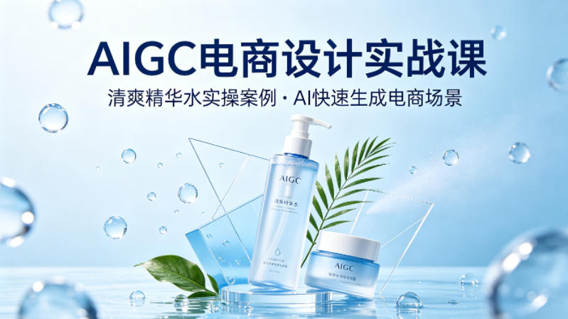 AIGC电商设计实战课，以清爽精华水为实操案例，教你用AI快速生成电商场景-我爱项目网