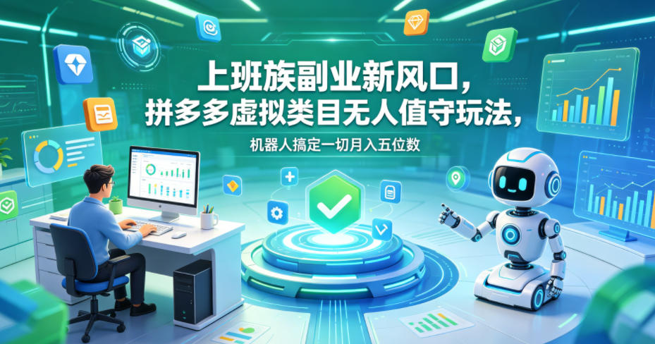 上班族副业新风口，拼多多虚拟类目无人值守玩法，机器人搞定一切月入五位数【揭秘】-我爱项目网