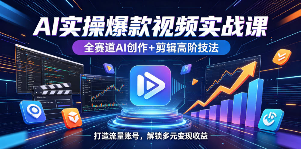 AI实操爆款视频实战课，全赛道AI创作+剪辑高阶技法，打造流量账号，解锁多元变现收益-我爱项目网